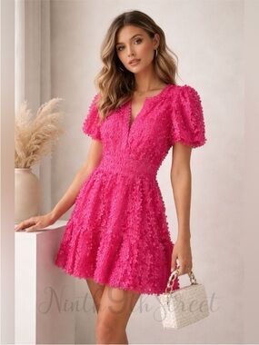 Anthropologie Somerset Mini Dress Floral Appliqué Pink Medium NWT